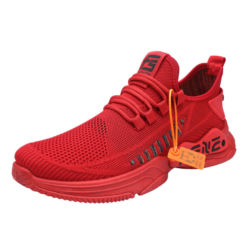 Cross-border men's shoes: 2025 new flyknit mesh breathable athletic shoes, trendy running soft sole plus size men's footwear