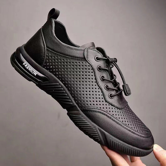 Breathable men's shoes spring and summer new arrival leather perforated daily casual leather shoes soft bottom soft surface one-leg shoes men cross-border