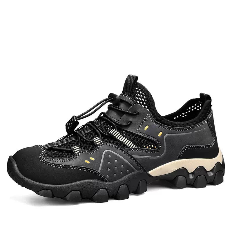 Mesh men's summer outdoor hiking shoes, breathable hollow-out sneakers, non-slip slip-on casual shoes for men - cross-border