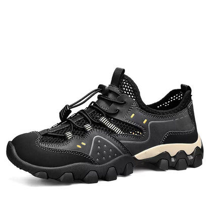 Mesh men's summer outdoor hiking shoes, breathable hollow-out sneakers, non-slip slip-on casual shoes for men - cross-border