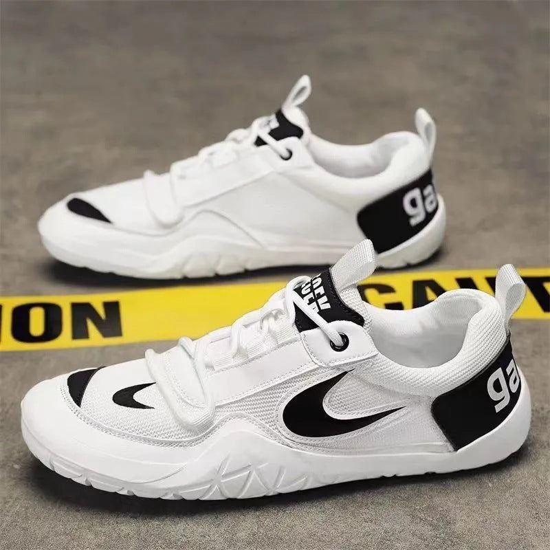 Men's 2025 breathable flyknit mesh athletic shoes, soft sole, youth/teenager style, lightweight running shoes (white/off-white)