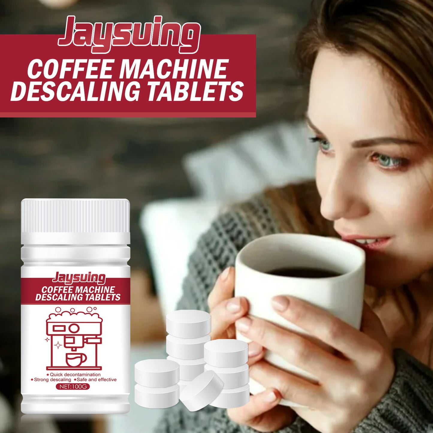 Jaysuing coffee machine cleaning tablets, coffee machine cleaning coffee stains, maintenance filter cleaning effervescent tablets