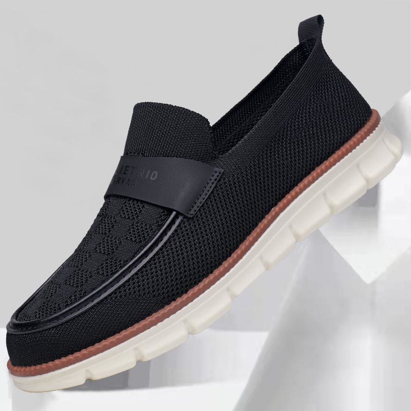 Men's breathable lightweight luxury soft sole casual shoes, flyknit slip-on loafers, lightweight versatile loafers