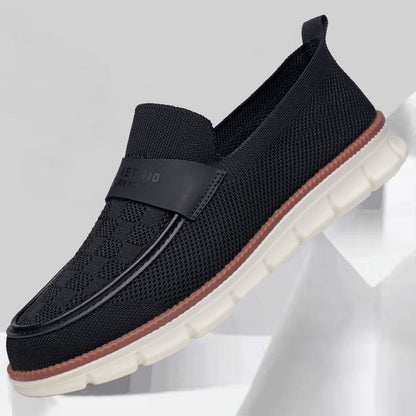Men's breathable lightweight luxury soft sole casual shoes, flyknit slip-on loafers, lightweight versatile loafers