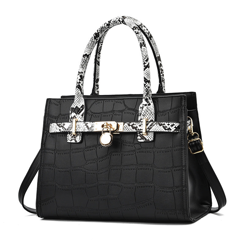 2026 new trendy fashion large capacity mother-daughter handbag set, snakeskin print color block shoulder bag, large capacity crossbody tote