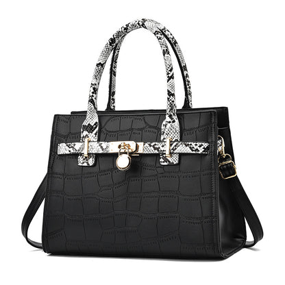 2026 new trendy fashion large capacity mother-daughter handbag set, snakeskin print color block shoulder bag, large capacity crossbody tote