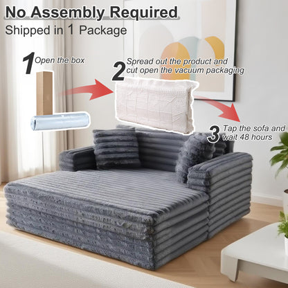 Space-saving, deep gray corduroy bean bag sofa bed – recline and sleep, perfect for any living space