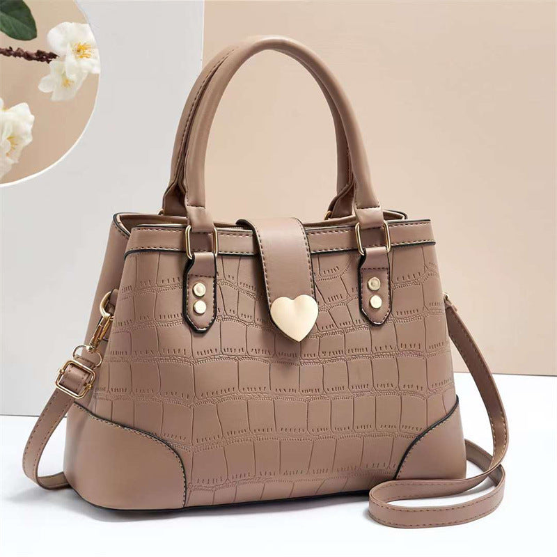 2026 new style chic minimalist embossed crocodile pattern handbag shoulder bag crossbody bag large capacity solid color mom bag