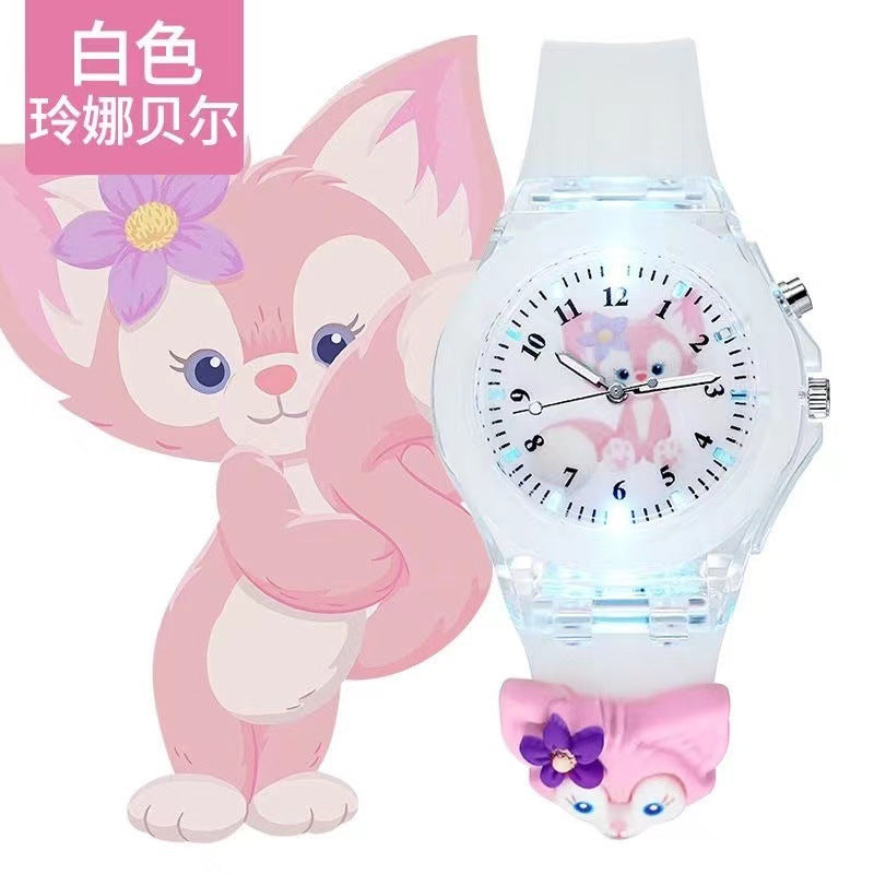 Wholesale new cartoon kids' watches for elementary school students - colorful flashing light, luminous watch with plush figure, silicone electronic watch