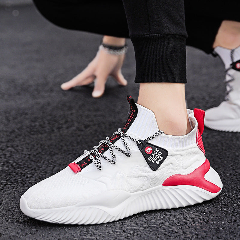 Men's spring 2025 new korean style casual shoes, flyknit breathable yeezy sneakers, trendy running athletic shoes for men