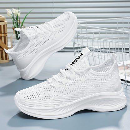 Women's fashion flats for spring 2026: flyknit mesh breathable soft sole running shoes, casual shoes, export-grade athletic shoes