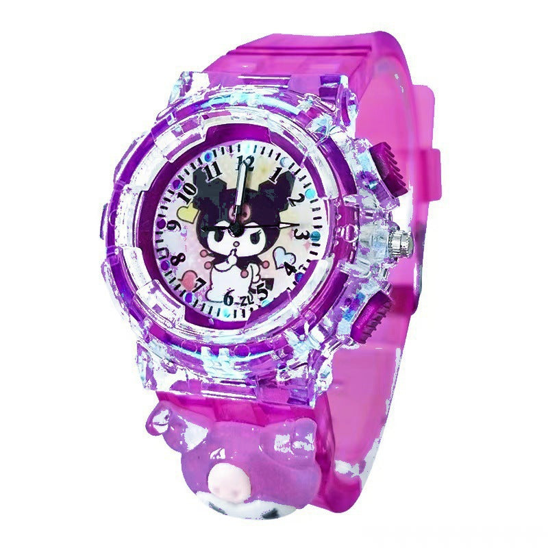 Kids' cartoon colorful kuromi luminous digital watch - girls' style, suitable for elementary and middle school students, digital pointer quartz watch