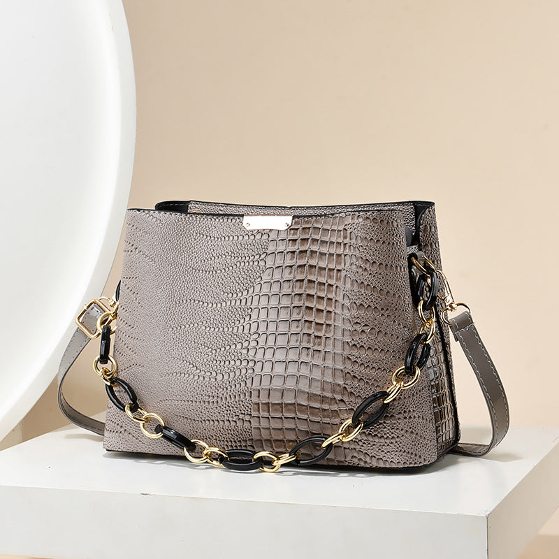 Women's bag 2026 new style trendy korean style embossed high-quality texture chain shoulder crossbody bucket bag