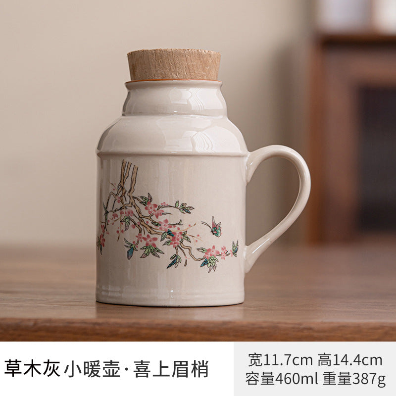 Ru kiln small thermos mug with lid ceramic stewing tea cup chinoiserie large capacity thermos office cup with handle