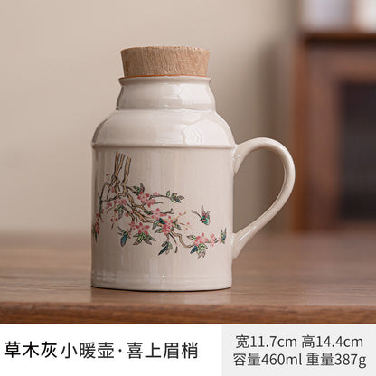 Ru kiln small thermos mug with lid ceramic stewing tea cup chinoiserie large capacity thermos office cup with handle