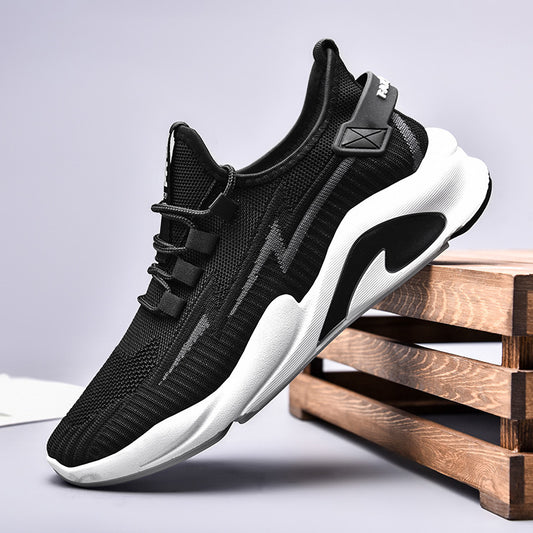 Men's 2025 korean style flyknit sneakers, student casual shoes, mesh breathable running shoes, cross-border export men's footwear