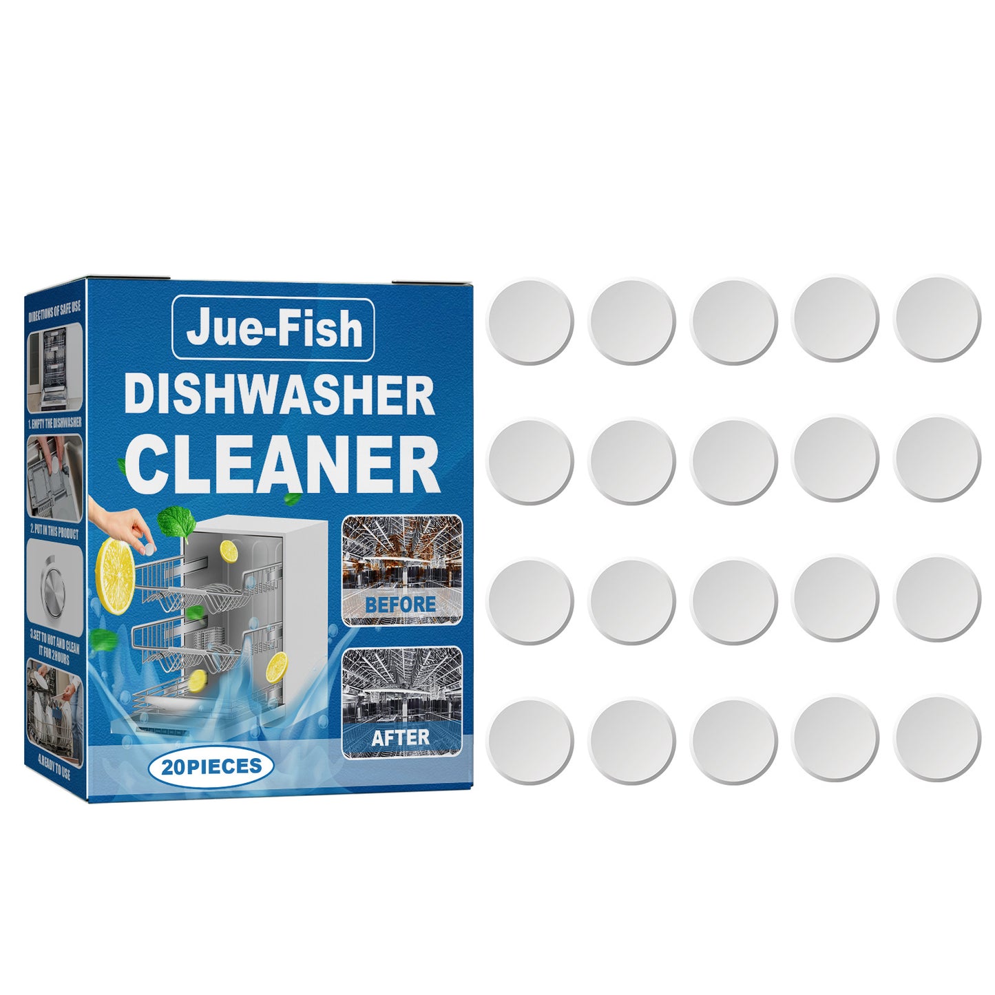 Jue-Fish Dishwasher Cleaning Tablets Decontamination, Oil Stain Removal, Scale Cleaning Tablets Dishwasher Cleaning Special Maintenance Tablets