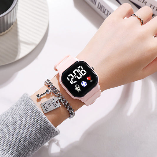 Small square student party watch for men and women ins cold preppy style k-style forest style niche sports luminous digital watch