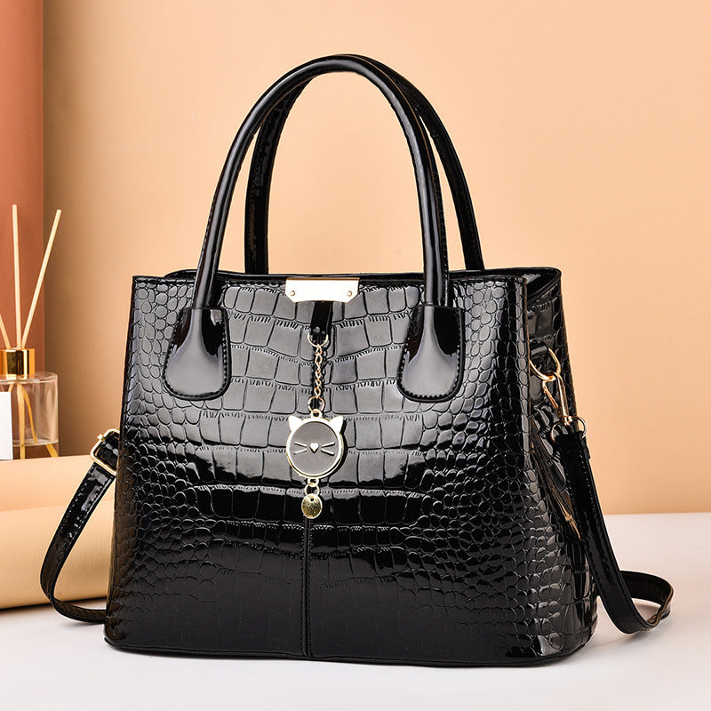 Glossy leather handbag - 2026 spring new arrival: trendy and stylish mom bag, large capacity, embossed design, shoulder & crossbody bag