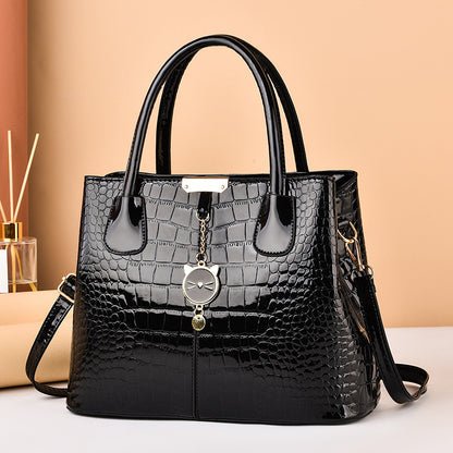 Glossy leather handbag - 2026 spring new arrival: trendy and stylish mom bag, large capacity, embossed design, shoulder & crossbody bag