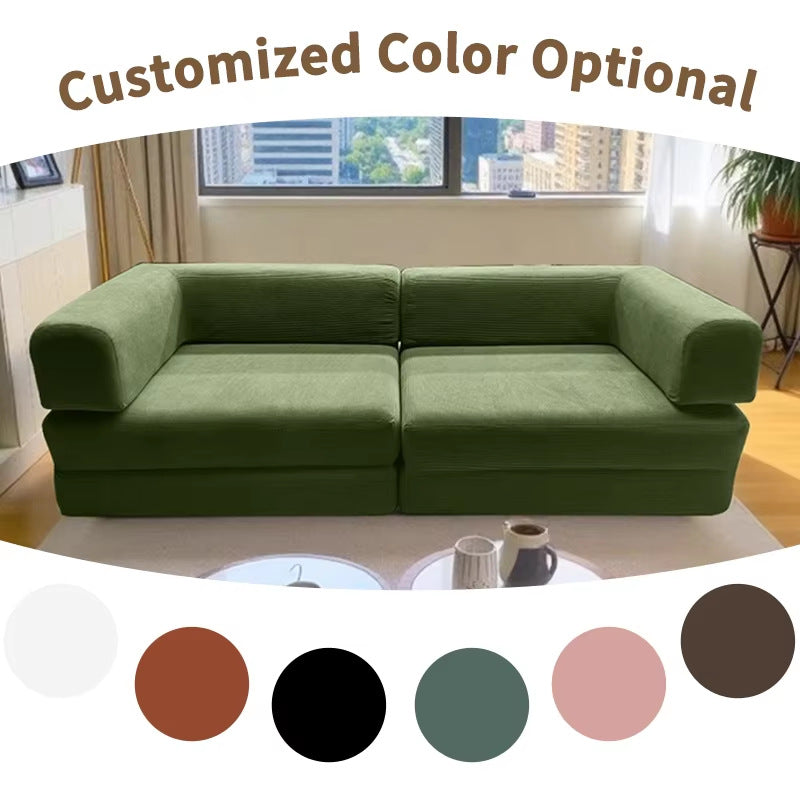 Cross-border fabric sofa module small apartment living room three-person double row retrofoldable two sofa beds