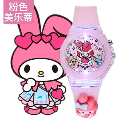 Wholesale new cartoon kids' watches for elementary school students - colorful flashing light, luminous watch with plush figure, silicone electronic watch