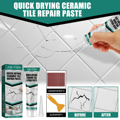 Jue-Fish Tile Repair Cream, Marble Bathtub Furniture Toilet Crack Repair Tile Quick-Drying Adhesive