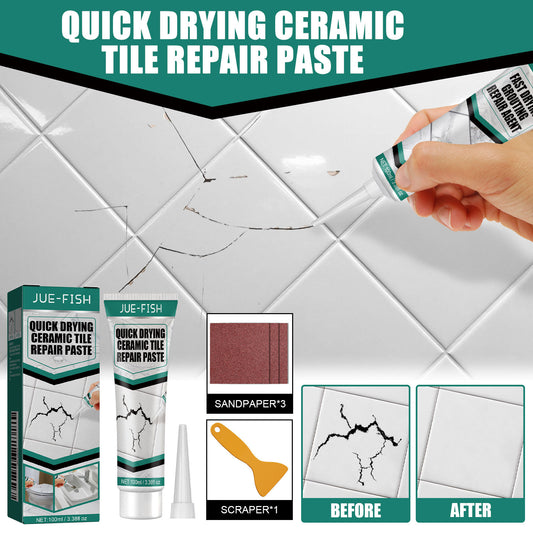 Jue-Fish Tile Repair Cream, Marble Bathtub Furniture Toilet Crack Repair Tile Quick-Drying Adhesive