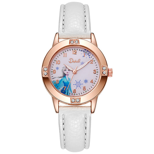 Frozen princess watch fashion calendar quartz watch middle school student belt girl kids women's watch cross-border