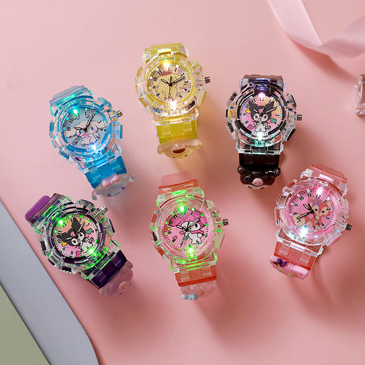 Kids' cartoon colorful kuromi luminous digital watch - girls' style, suitable for elementary and middle school students, digital pointer quartz watch