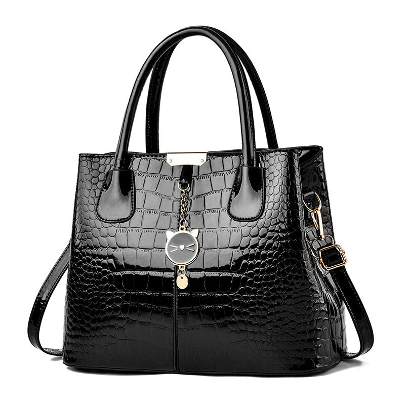 Glossy leather handbag - 2026 spring new arrival: trendy and stylish mom bag, large capacity, embossed design, shoulder & crossbody bag