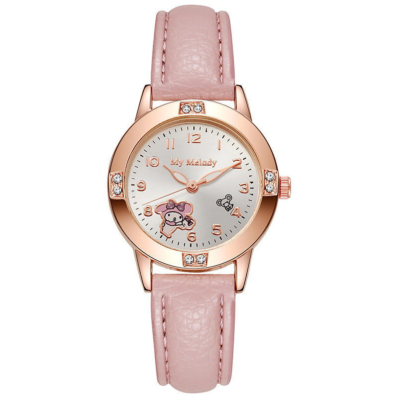 Rose gold diamond-studded leather strap watch - women's quartz watch for middle school students - cross-border wholesale watch supply
