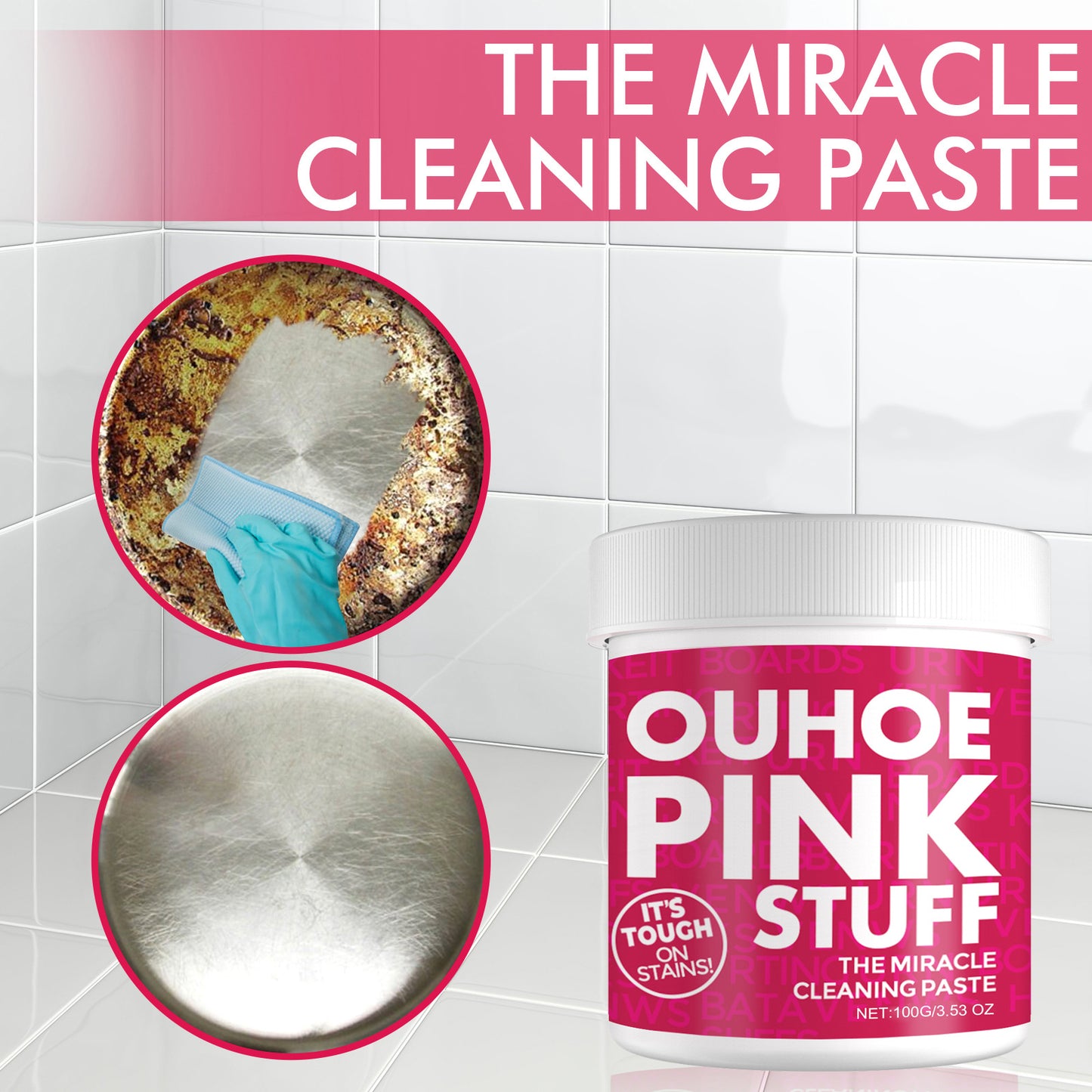OUHOE Home Gentle Multifunctional Cleaning Cream Remove Heavy Oil Stains in the Kitchen Universal Pink Barrel Cleaning Powder
