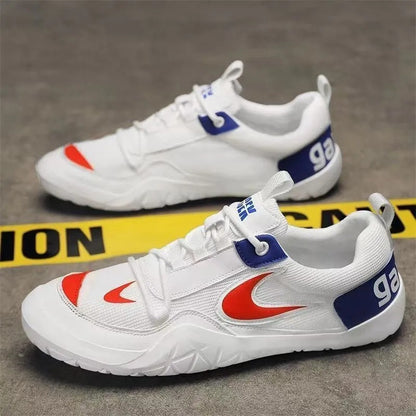 Men's 2025 breathable flyknit mesh athletic shoes, soft sole, youth/teenager style, lightweight running shoes (white/off-white)