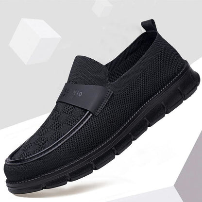 Men's breathable lightweight luxury soft sole casual shoes, flyknit slip-on loafers, lightweight versatile loafers