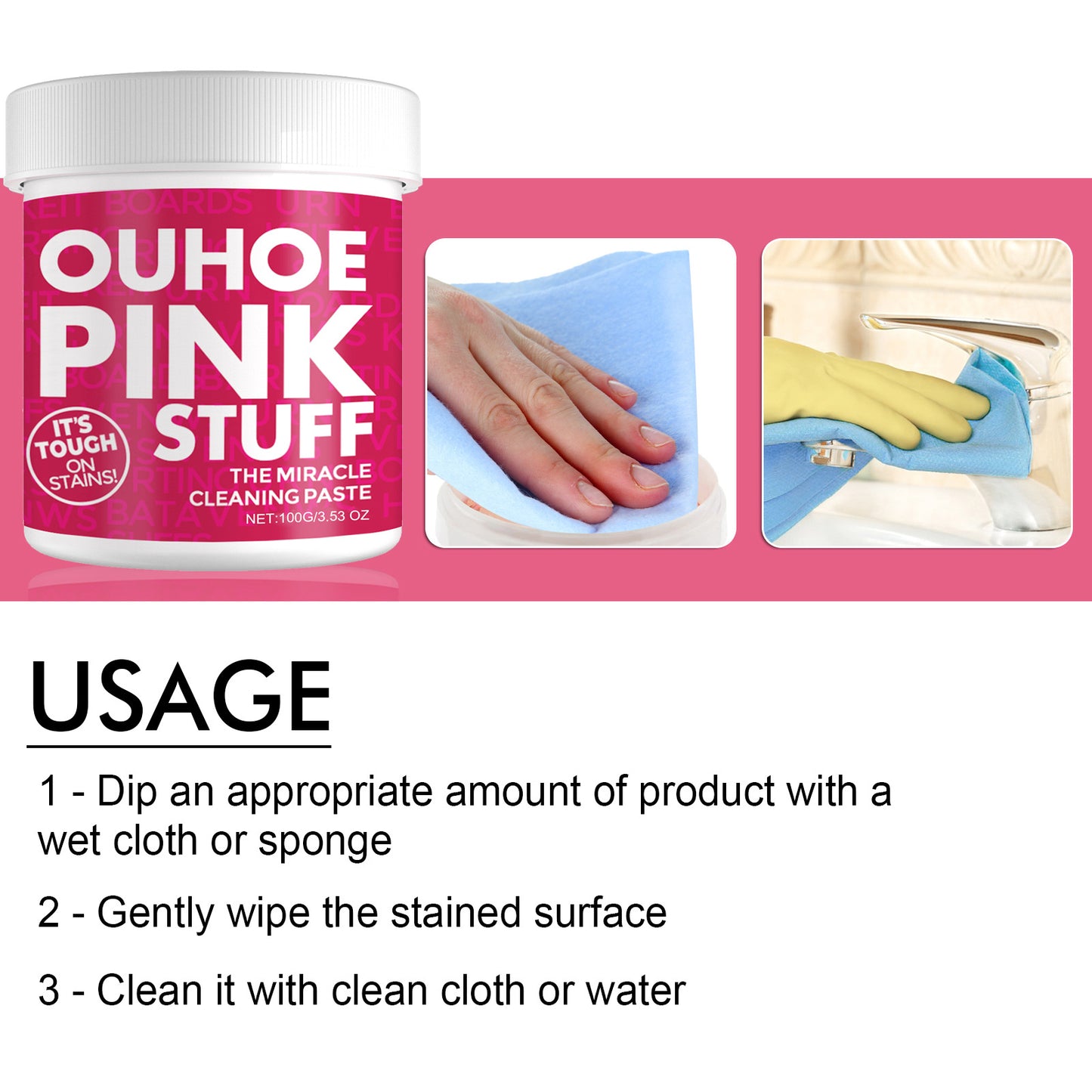 OUHOE Home Gentle Multifunctional Cleaning Cream Remove Heavy Oil Stains in the Kitchen Universal Pink Barrel Cleaning Powder