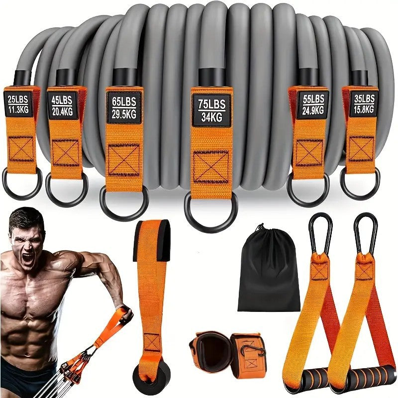 Cross-border best-selling 300 lbs resistance band fitness equipment, multi-functional tensioner home workout set for strength training