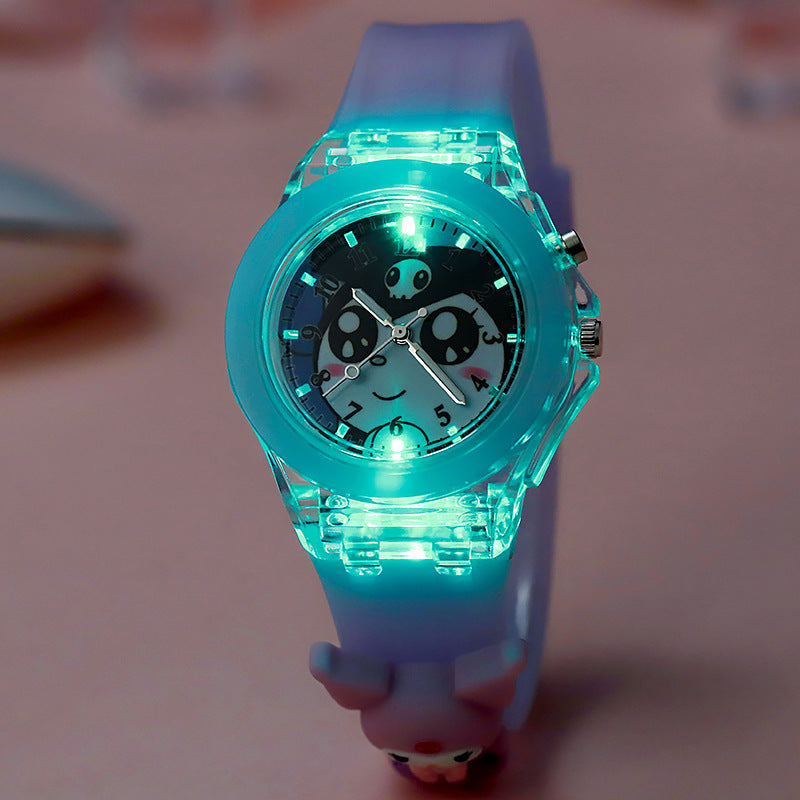 Wholesale new cartoon kids' watches for elementary school students - colorful flashing light, luminous watch with plush figure, silicone electronic watch