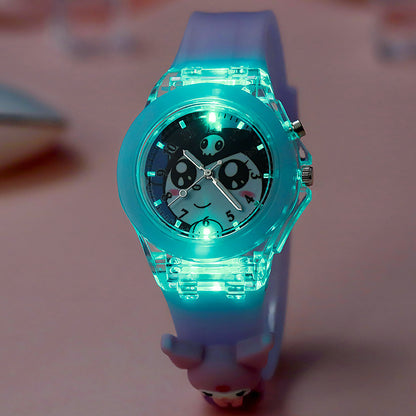 Wholesale new cartoon kids' watches for elementary school students - colorful flashing light, luminous watch with plush figure, silicone electronic watch