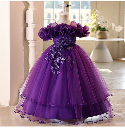 Children's one-shoulder tulle princess dress - perfect for weddings, banquets, piano recitals, and parties