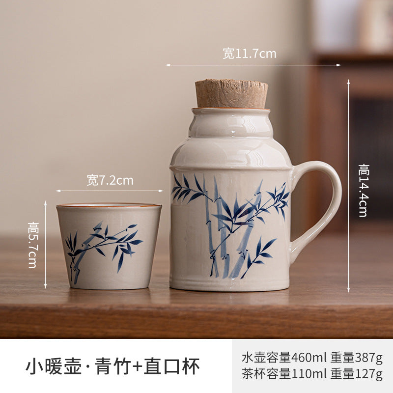 Ru kiln small thermos mug with lid ceramic stewing tea cup chinoiserie large capacity thermos office cup with handle