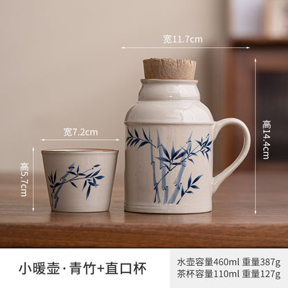 Ru kiln small thermos mug with lid ceramic stewing tea cup chinoiserie large capacity thermos office cup with handle