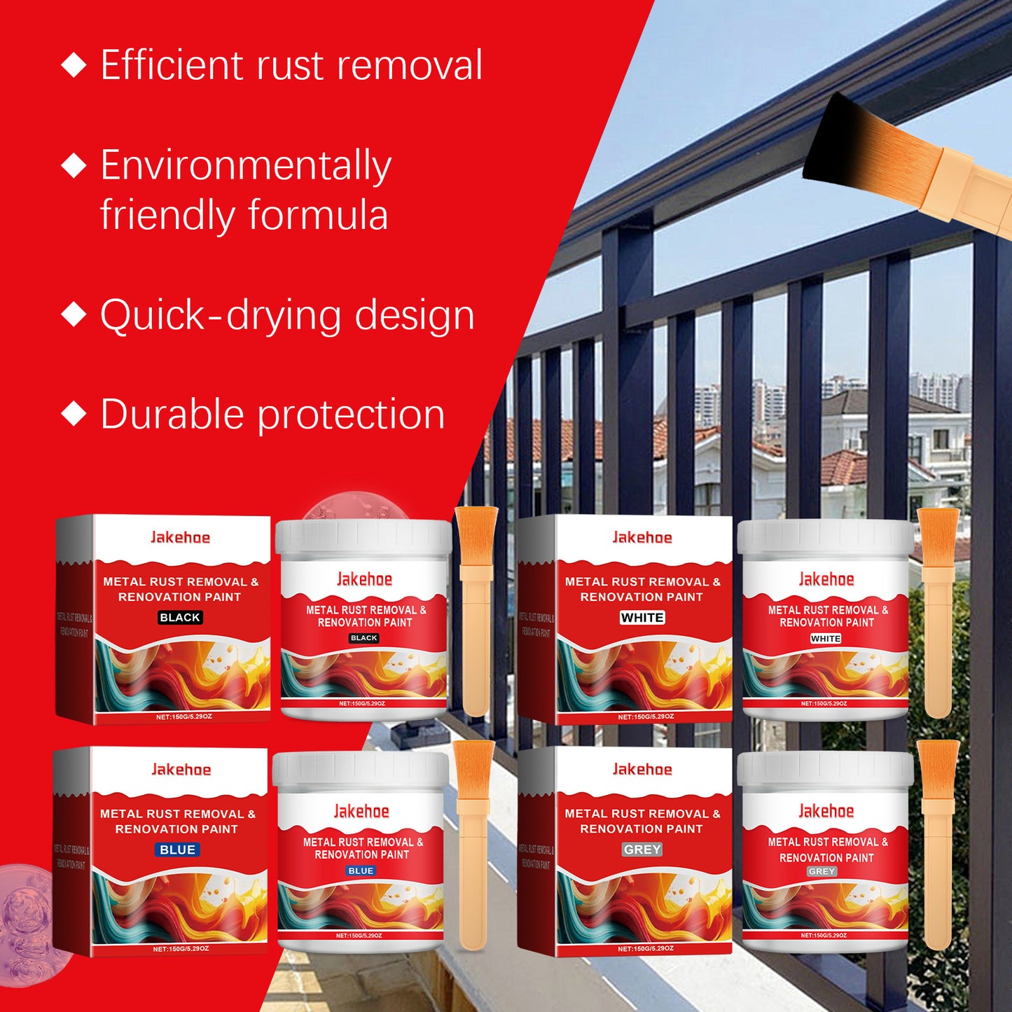 JAKEHOE water-based metal anti-rust paint, water-resistant and anti-rust metal primer, refurbished, stable and durable, multi-color optional