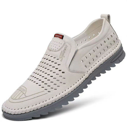 Men's leather shoes 2025 new fashion textured stitching loafers non-slip business soft sole driving shoes wholesale