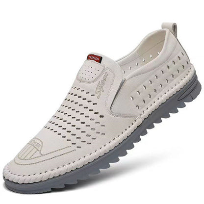 Men's leather shoes 2025 new fashion textured stitching loafers non-slip business soft sole driving shoes wholesale