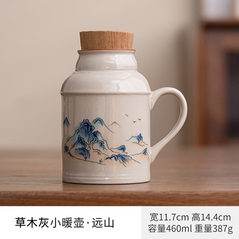 Ru kiln small thermos mug with lid ceramic stewing tea cup chinoiserie large capacity thermos office cup with handle