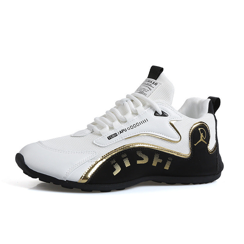 Cross-border men's leather waterproof sneakers, korean style trendy comfortable white shoes, hidden wedge soft sole casual shoes for men