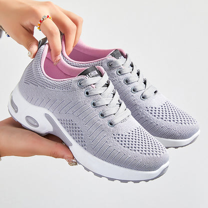Women's shoes dropshipping: spring collection - plus size athletic sneakers, flyknit breathable mesh, thick sole, shock-absorbing air cushion shoes