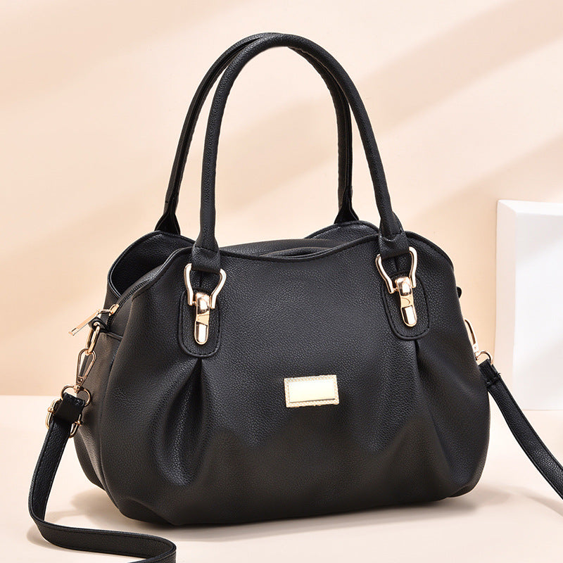 Middle-aged women's soft leather handbag, 2026 new style tote bag, middle-aged and elderly women's bag, mom bag, shoulder bag, crossbody bag