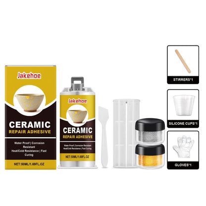 JAKEHOE ceramic repair set, gold repair glue deep bonding broken porcelain glass cracks artistic texture